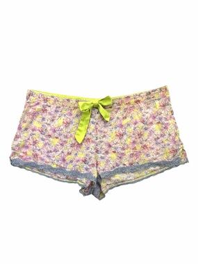 Victoria’s Secret Floral Sleep Shorts Neon Trim Lace Y2K Pajama Shorts Small